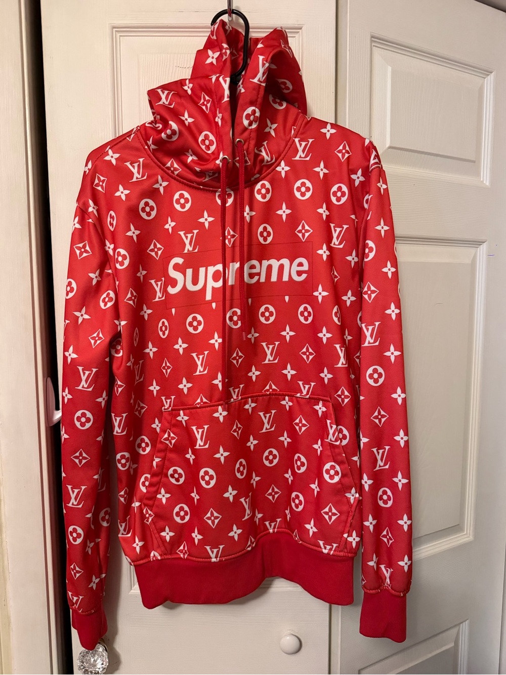 Louis Vuitton x Supreme Red Logo Crewneck Hoodie